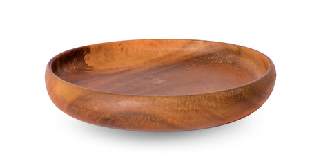 Empty round wooden plate isolated on white background