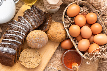 Homemade cakes made from natural ingredients of milk, eggs and flour.