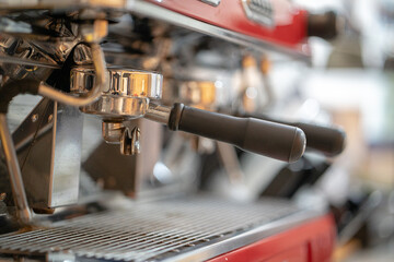 Modern metal professional coffee machine for two cups