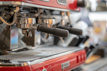 Modern metal professional coffee machine for two cups