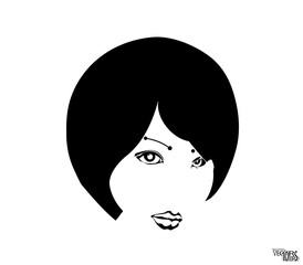 Young girl face sketch, beauty portrait. Black icon, pretty female face. Beautiful engraving hand drawn isolated on white background. Vector illustration