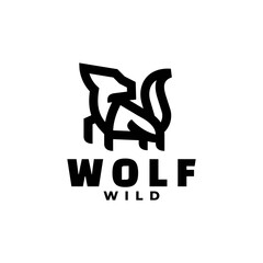 Vector Logo Illustration Wolf Line Art Style.