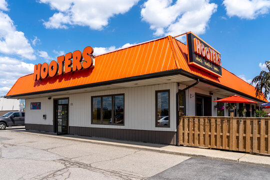 Mississauga, Ontario, Canada - August 11, 2019: Hooters restaurant near Pearson Airport in Mississauga, Ontario, Canada. Hooters, Inc. is the trade name of two American restaurant chains.  