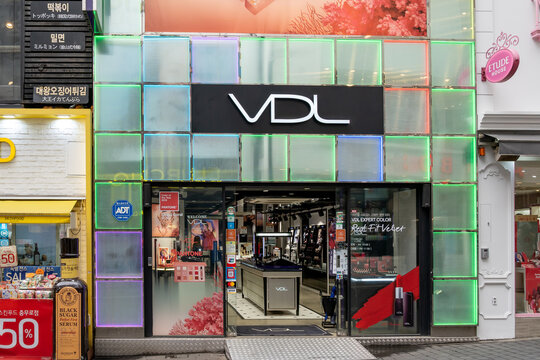 Seoul, South Korea - April 10, 2019: VDL storefront in Seoul, South Korea. VDL is a Korean beauty brand that offers skincare and cosmetics.