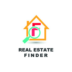 Letter F for house, home, apartment, and real estate finder search icon logo vector template design