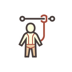 Safety harness vector icon. That uniform or tool with rope or cable is personal protective equipment (PPE) for wear to work at height building to protect, safe or prevent builder person fall, injury.