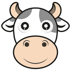 Cow head in cartoon style .Vector illustration.Funny animal mascot character, for children`s game, logo, kids book, animation, milk products, card, etc. Symbol of 2021 year
