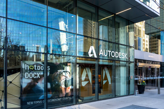 Toronto, Canada - May 5, 2019: Autodesk Canada office in Toronto, an American  software corporation makes software for the architecture, engineering, construction, manufacturing, etc.