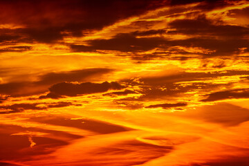 Amazing yellow and orange colors of a sunset sky