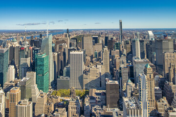 NEW YORK CITY - OCTOBER 2015: Aerial view of Midtown Manhattan on a beautiful autumn day