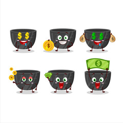 Black ceramic bowl cartoon character with cute emoticon bring money