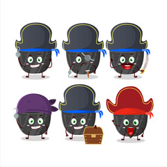 Cartoon character of black ceramic bowl with various pirates emoticons