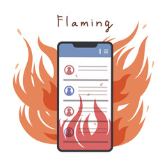 炎上するsnsの画面が表示されているスマホのイラスト（スマートフォン・携帯）