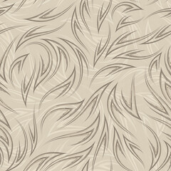 Brown and light lines on a beige background seamless vector pattern. Flow or flow. Abstract texture from smooth brush strokes with corners