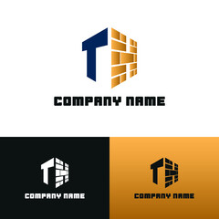 TH initial letter wall brick for construction logo design concept. Repair architecture service business © Anggit