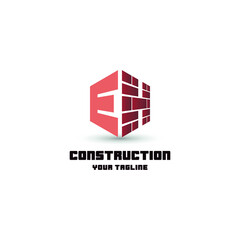 EH initial letter wall brick for construction logo design concept. Repair architecture service business