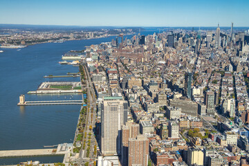 Fototapeta na wymiar Amazing aerial view of Manhattan skyline on a beautiful day, New York City