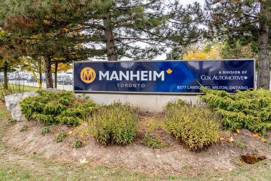Milton, Ontario, Canada- October 23, 2019: Sign of Manheim Canada outside their head office in MIlton; Manheim Canada is part of Manheim, an American automobile auction company. 
