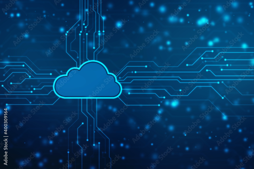 Poster 2d illustration of cloud computing, cloud computing concept, cloud computing technology internet con