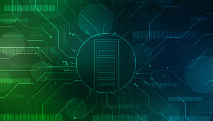Battery Icon in digital background, battery supply Concept Background, Energy Efficiency Concept, Power and Energy background