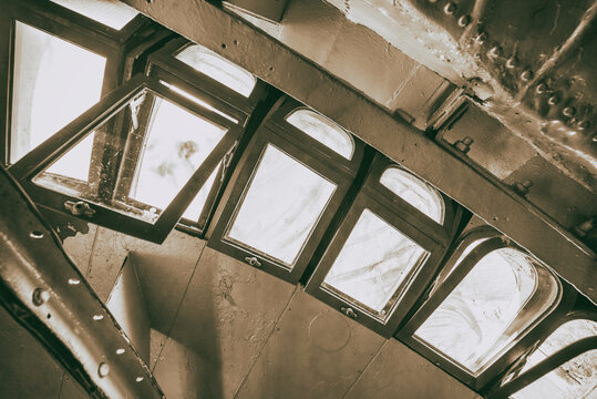 Fototapeta Statue of Liberty Crown as seen from the head interior at sunset, New York City