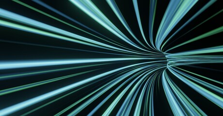 Obraz premium 3D Rendering of abstract fast moving stripe lines with glowing sun light flare. High speed motion blur. Concept of leading in business, Hi tech products, warp speed wormhole science.