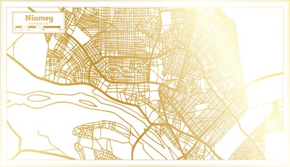 Niamey Niger City Map in Retro Style in Golden Color. Outline Map.