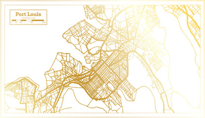 Port Louis Mauritius City Map in Retro Style in Golden Color. Outline Map.