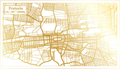 Pretoria South Africa City Map in Retro Style in Golden Color. Outline Map.