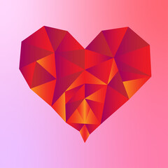 Naklejka na ściany i meble Illustration abstract background. Crystal heart. Low polygonal triangle shape. On sweet pink background. For card, greeting etc. Valentine's day concept.