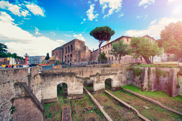 ROME, ITALY - JUNE 2014: Ancient ruins of Trajan Forum or Foro Traiano in Rome