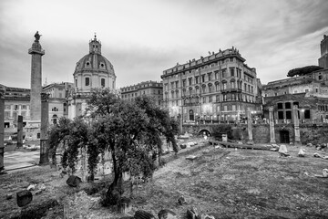 ROME, ITALY - JUNE 2014: Ancient ruins of Trajan Forum or Foro Traiano in Rome