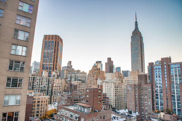 Fototapeta na wymiar Skyscrapers of Manhattan. New York City in autumn season