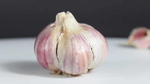 A whole head of garlic close up. Products. Selective focus.