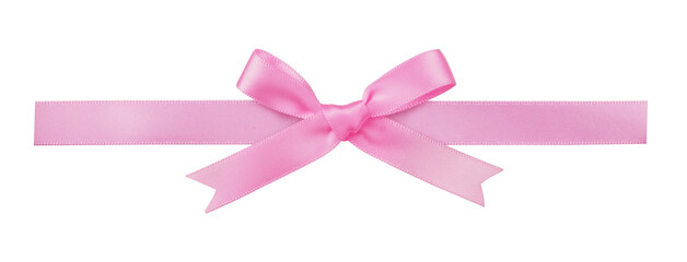 Pink satin ribbon with bow isolated on white