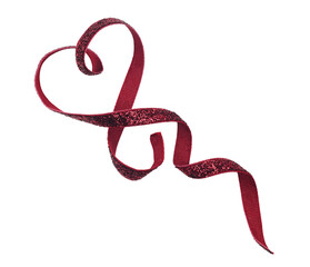 Waved in a heart shape velvet lurex ribbon isolated on white for Valentine day