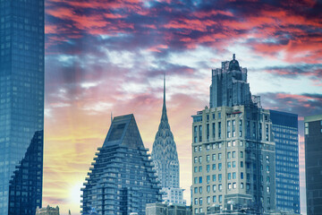 Sunset sky colors over Manhattan Skyline, New York City