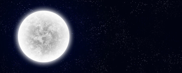 Realistic full moon with little stars. Detailed abstract illustration.