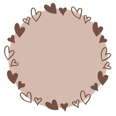 ハートの手書き風の背景素材　枠　丸いフレーム　バレンタイン