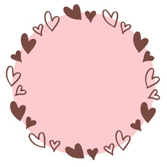 ハートの手書き風の背景素材　枠　丸いフレーム　バレンタイン