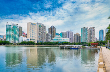 Fototapeta na wymiar Cityscape of Bailuzhou Park, Xiamen, China