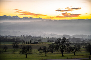 subset over a alpine landsape 