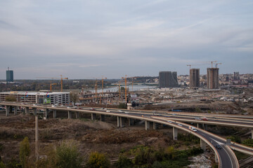 Construction of Belgrade Waterfront (Beograd na vodi) modern residence complex on Sava river in Belgrade, capital of Serbia, urban renewal development project in progress. Belgrade,Serbia 03.11.2018