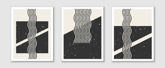 Trendy contemporary set of abstract creative minimalist compositions for wall decoration, postcard or brochure cover design in vintage style art.  
EPS10 vector.