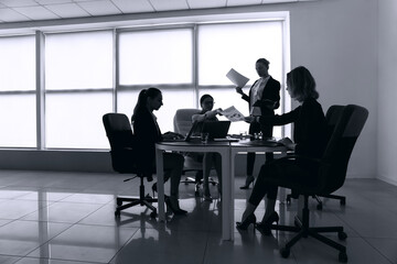 Fototapeta na wymiar Silhouettes of businesswomen working in office