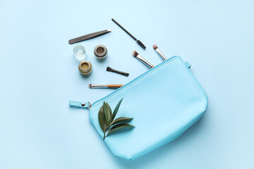 Composition with henna for eyebrows correction on color background