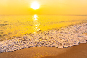 Fototapeta na wymiar Beautiful landscape of sea beach ocean at sunset or sunrise time