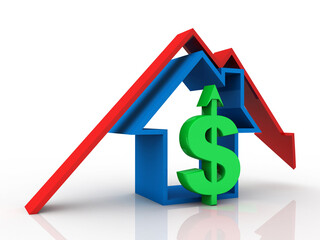 3d rendering Real estate concept, Dollar Sign with house