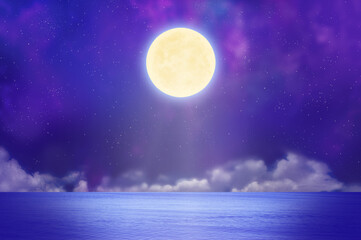 Obraz na płótnie Canvas 満月と夜の海と雲
