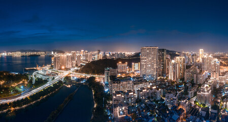 Naklejka premium City night view of Bailuzhou Park, Xiamen, China